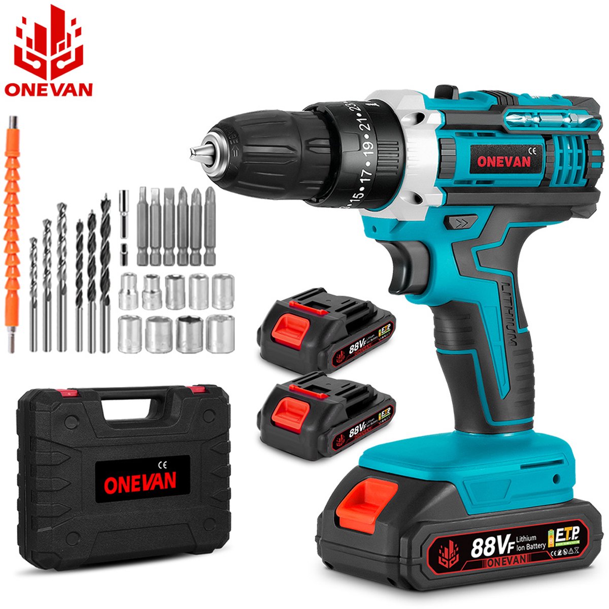 ONEVAN 25+3 Accuboormachine Set - Draadloze Klopboormachine & Slagschroevendraaier - Draagbaar Meubel- en Houtbewerkingsgereedschap