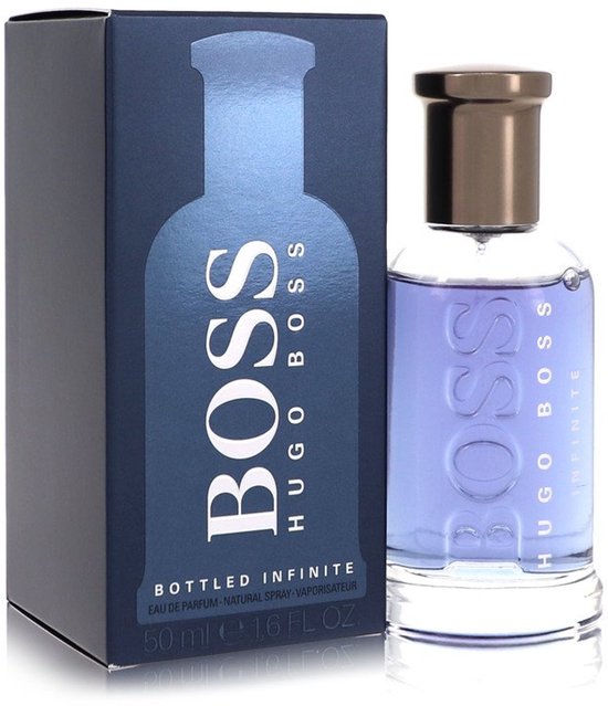 Hugo Boss Bottled Infinite Eau de Parfum 50 ml met donkerblauwe doos met flesafbeelding.