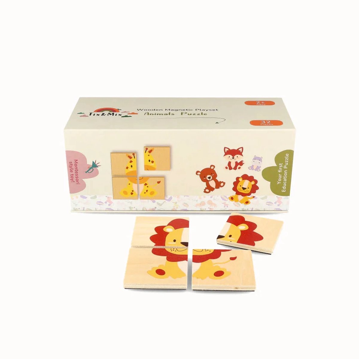 Tix & Mix - magnetische speelset - Dieren puzzel - magnetische puzzel - 32 stuks - wandsticker accessoires