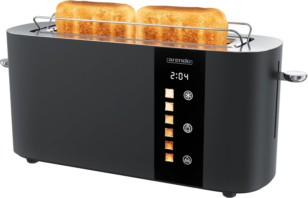 Broodrooster 2 sneden Lange sleuf Ontbijt Bereiden Touchscreen bediening 1000 Watt Nachtzwart