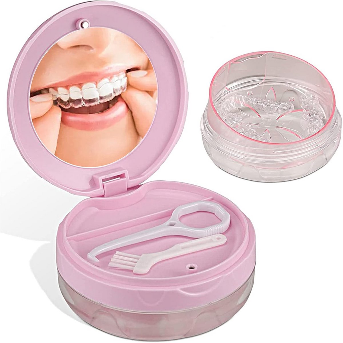 Prothesendoos - Gebitsdoos Bewaaretui - Veilig Opbergen - Lekvrije Siliconen - 8.9 cm - Roze