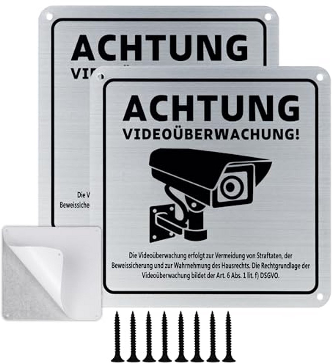 Waarschuwingsbord - Camerabewaking bord - Eigendom beveiligen - Zelfklevend aluminium - 15 x 15 cm - Zilver