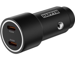 Happym USB C Autolader - 60W - 2x USB-C PD 30W - Zwart