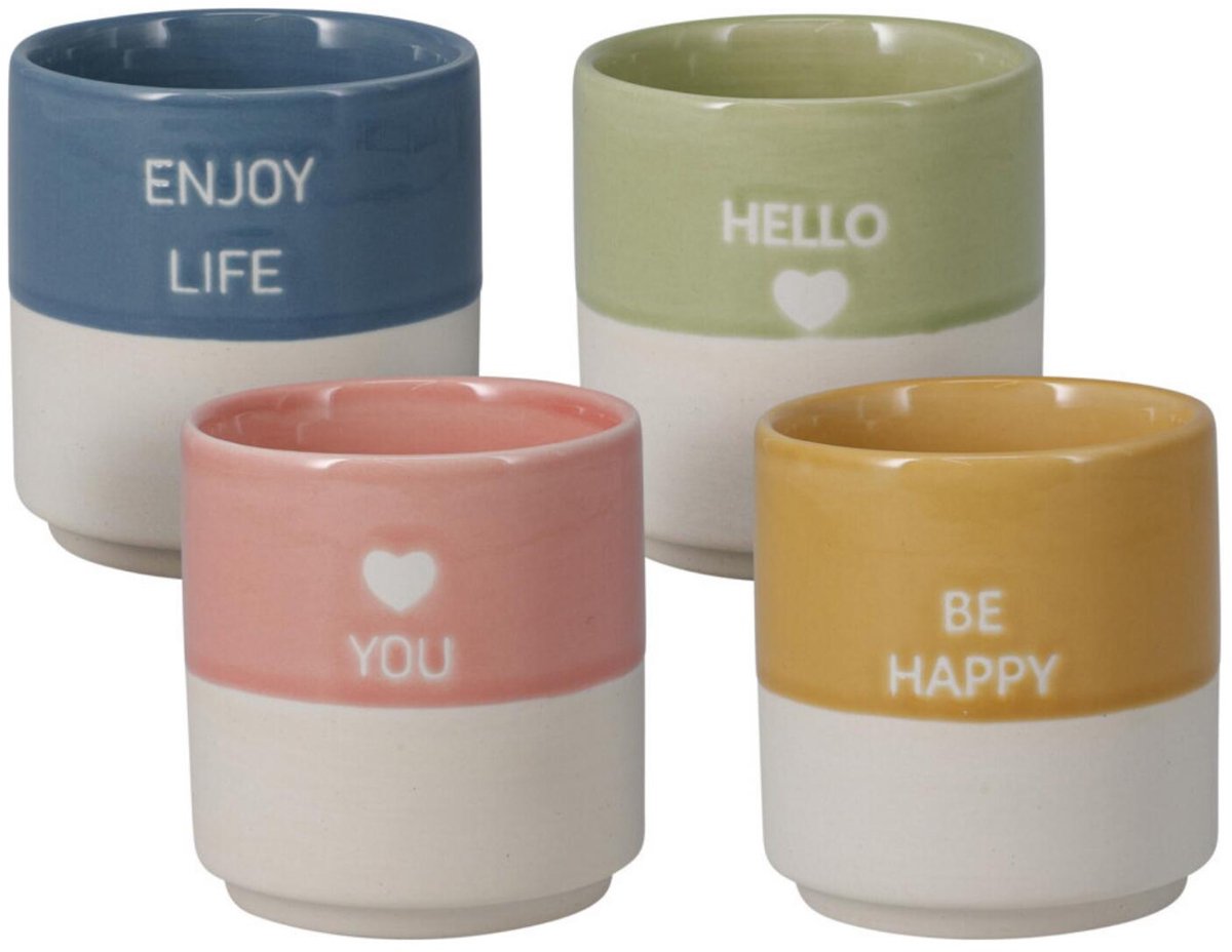 Siaki Koffiemokken Bright morning - set 4x stuks - porselein - multi kleuren - 180 ml - theemokken