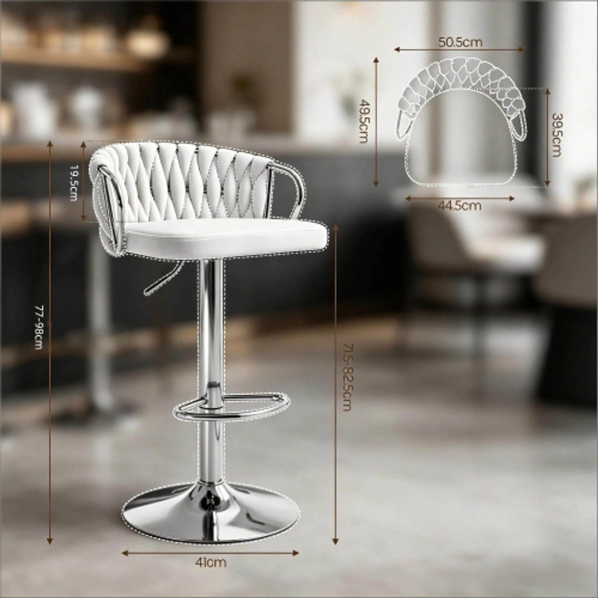 OKWISH Barkruk – Ergonomisch Met Armleuningen – Set Van 2 – Fluweel En Metaal – Modern – Zwart – Draaibaar En Verstelbaar