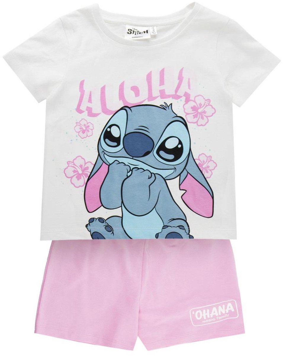 Disney Stitch Kledingset Meisjes – Aloha T-Shirt en Roze Short Shortama – Zomerset – Officieel Gelicenseerd