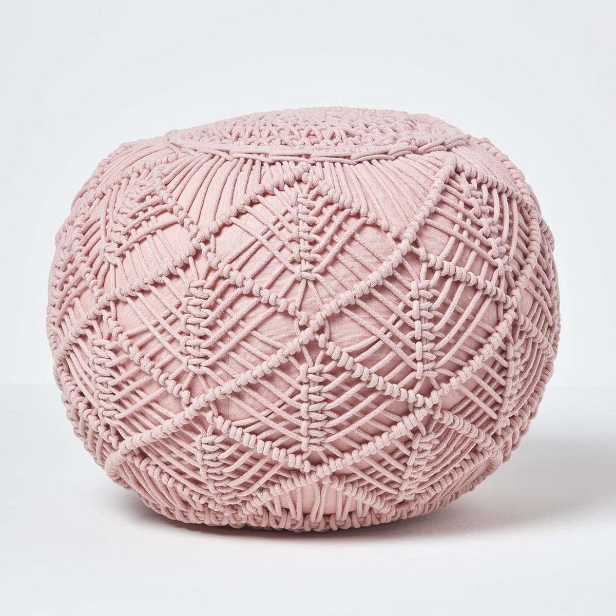 Gebreide Poef - Voetenbank Haakwerk - Woonkamer Decoratie - Handgeweven Macramé - 40 x 50 cm - Roze