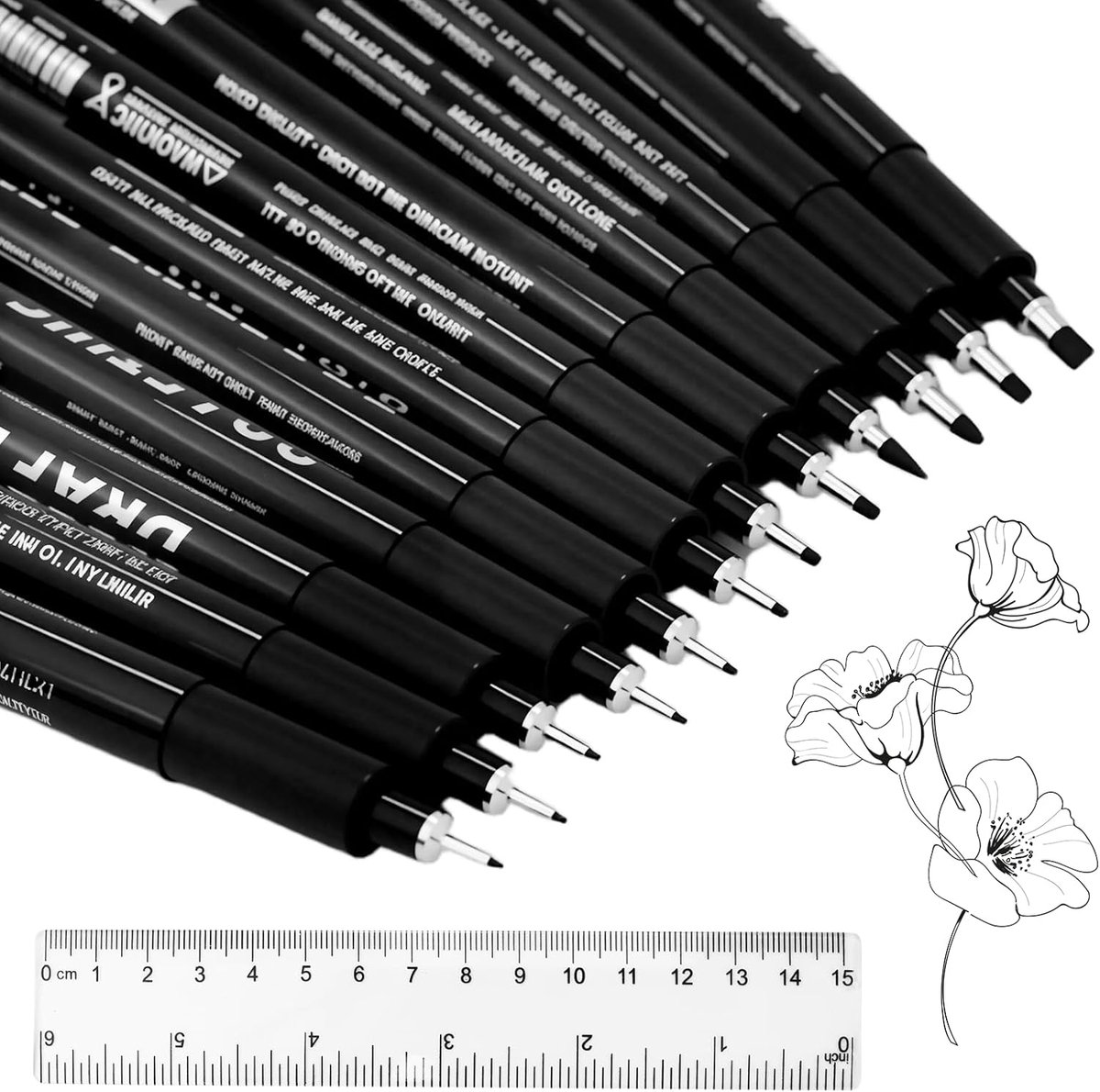 Fineliner Stiftenset - Zwarte Pennen - Gedetailleerd Tekenen - Waterdichte Inkt - 12 Stuks - Zwart
