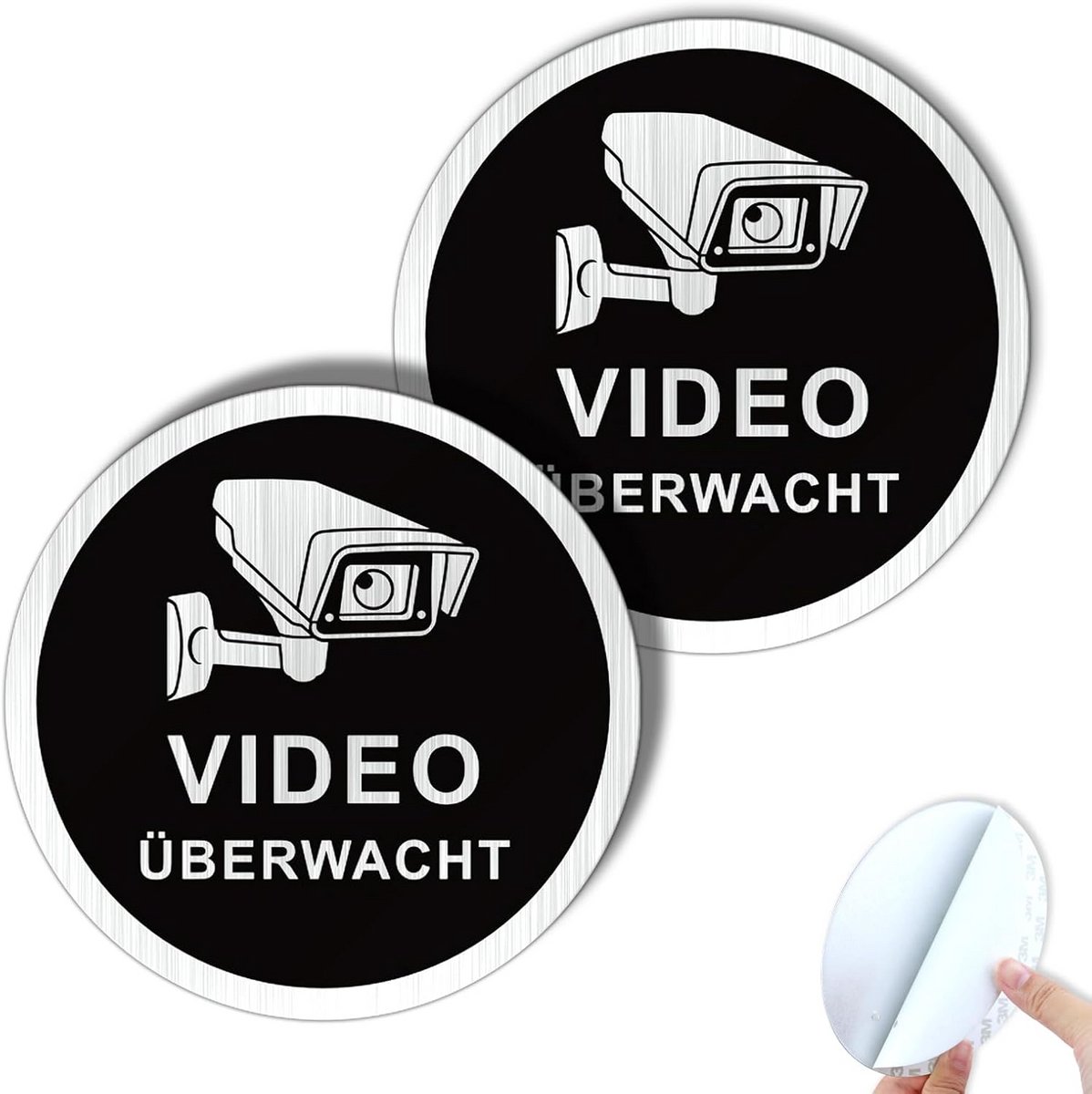 Waarschuwingsbord - Camerabewaking - Veiligheid Verhoging - Geborsteld Aluminium - 10 cm Diameter - Zwart