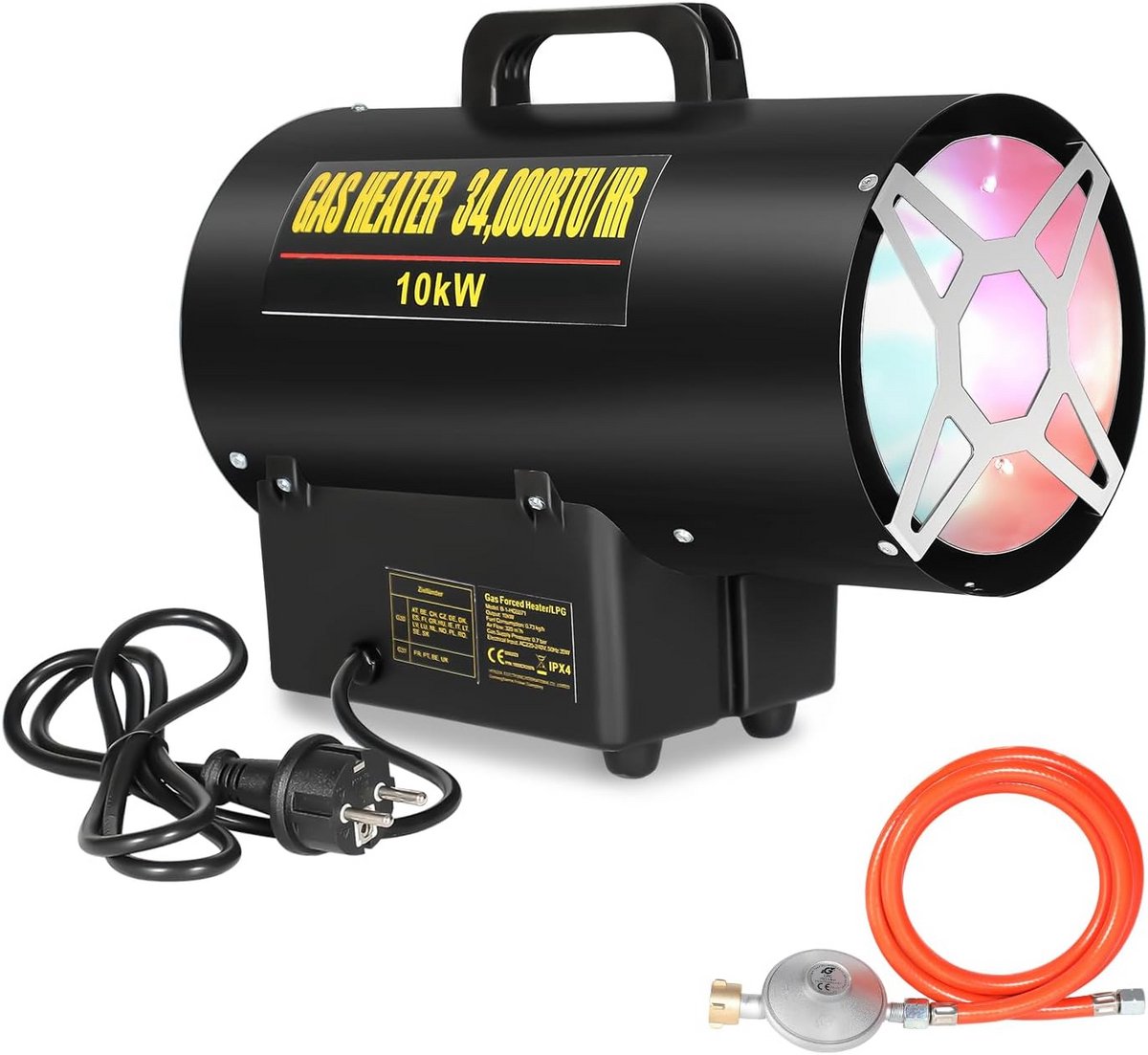 Gasverwarming - Heteluchtkanon - Werkplaats Verwarmen - Hoog Rendement - 10 KW - Zwart