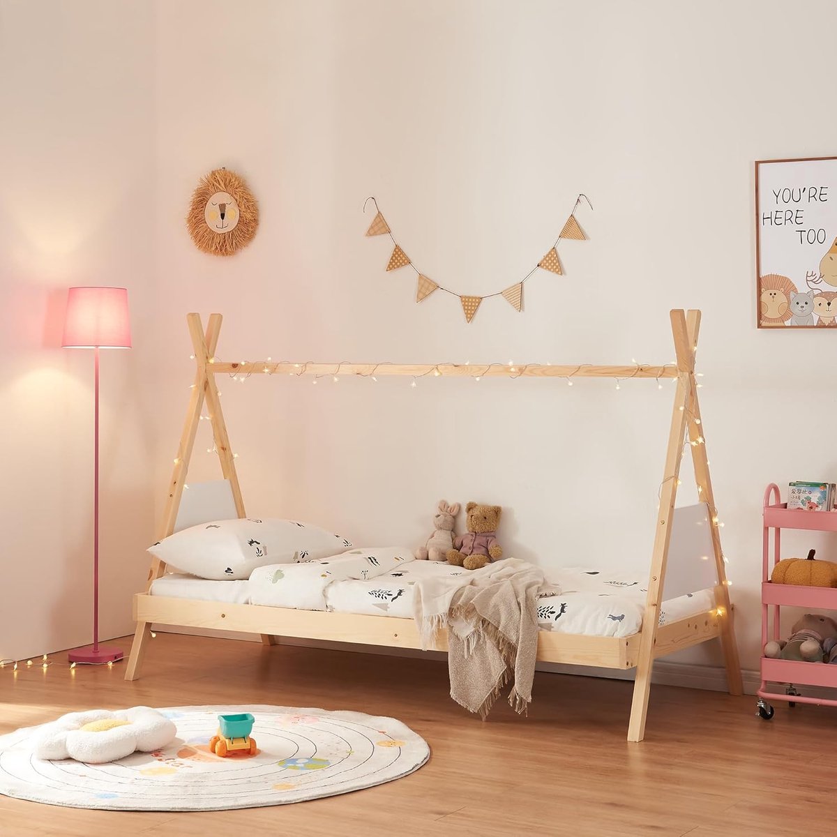 Kinderbed Tipi - Huisbed Junior - Dromen en Spelen - Hoog Uitvoering - 90x200 cm - Naturel Wit