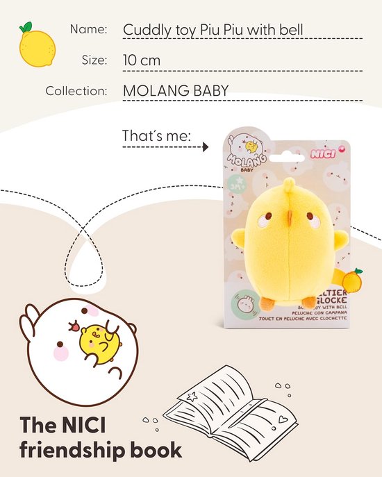 Pluche knuffel - Baby speeltje - Ontdekken en knuffelen - Met rinkelende bel - 10 cm - Geel — afbeelding 5