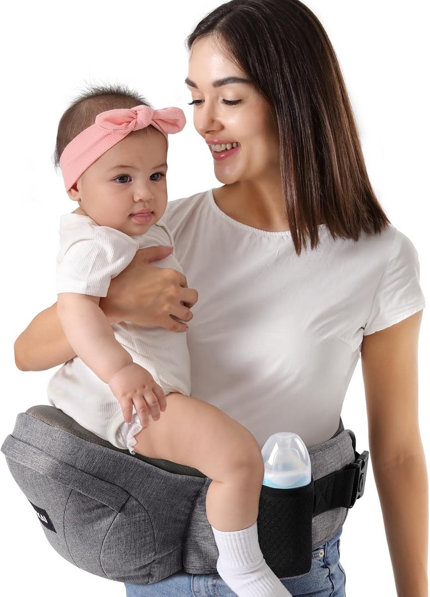 Draagzak met heupzitje - Baby drager - Comfortabel dragen - Ergonomisch ontwerp - Tot 36 maanden - Grijs