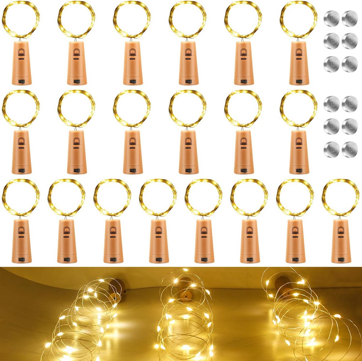 Fles Verlichting - Draadlichtjes - Flessen Decoreren - 20 LED Lampjes - 2 Meter - Warm Wit