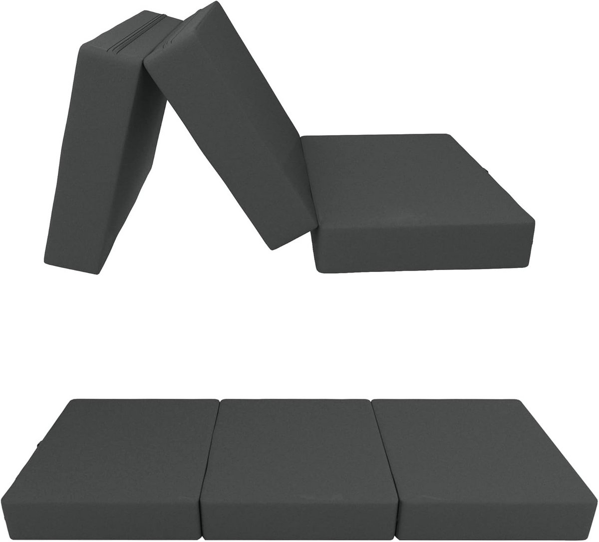 Vouwmatras 3-Delig - Gastmatras Slaapmat - Kamperen en Logeren - Waterdicht OEKO-TEX Certificaat - 80 x 195 cm - Antraciet