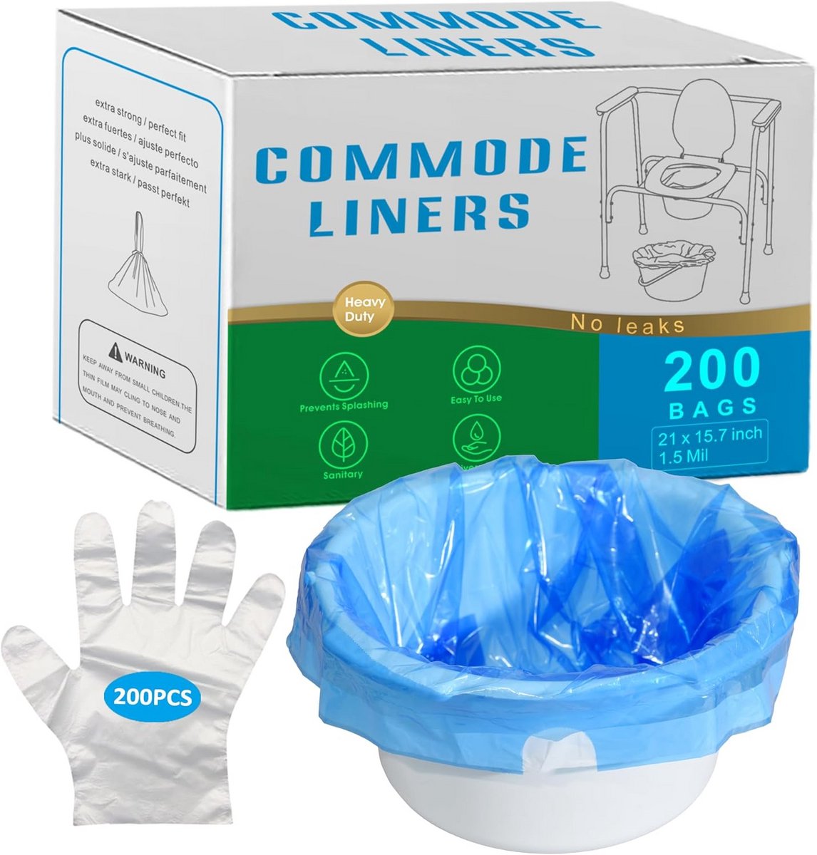 Commode Zakken - Wegwerp Liners - Thuiszorg Ondersteuning - Scheurbestendig Materiaal - 200 Stuks - Wit