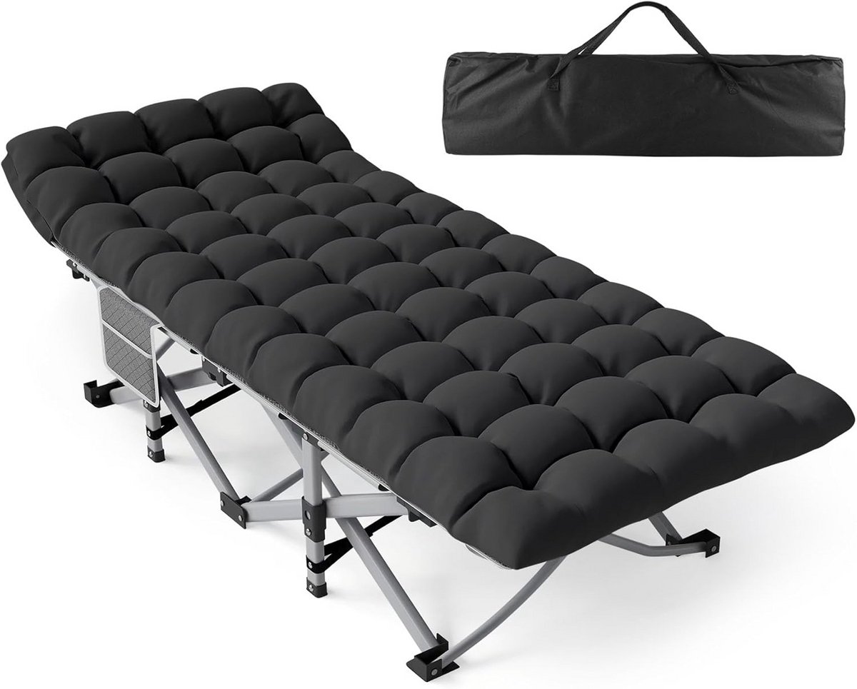 Campingbed - Opvouwbaar bed - Buiten slapen - Extra stevig frame - 190 cm lang - Grijs