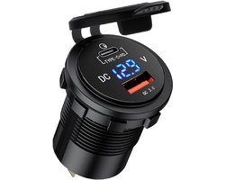 USB Lader en 45W PD+18W QC3.0 Auto Charger Socket, 12V/24V USB C Inbouw Waterdichte Met LED Voltmeter Display Voor Motorfiets, Auto Marine RV Caravan