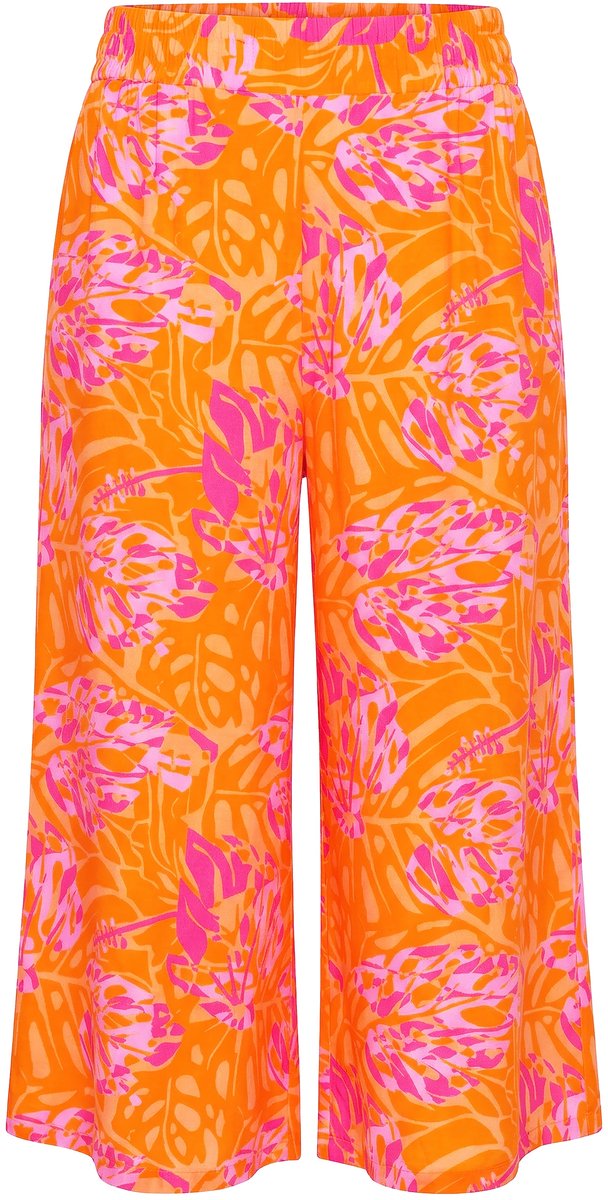 Studio Untold - Dames - Culottes wijde pijpen hoge taille blad-print - Oranje - Maat 44