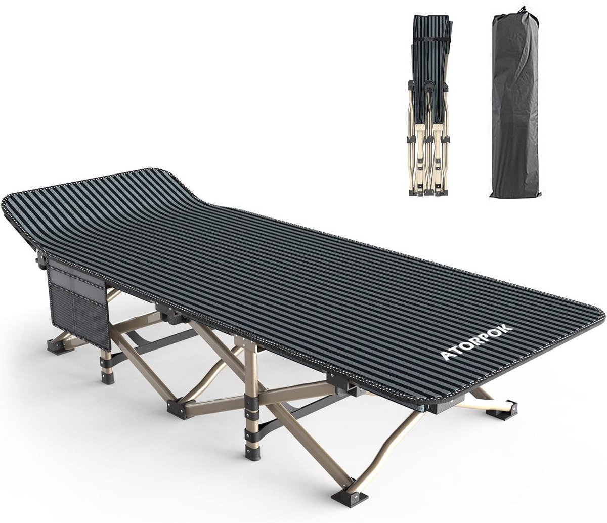 Kampeerbed - Vouwbed - Buiten slapen - Stevig stalen frame - Tot 204 kg - Zwart