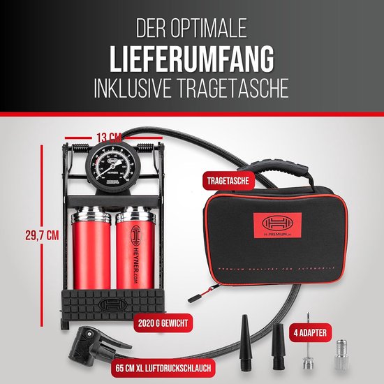 Voetpomp Dubbele Cilinder - Fietspomp Bandenpomp - Banden Oppompen - Met Precisie Manometer - Tot 10 Bar - Zwart — afbeelding 2