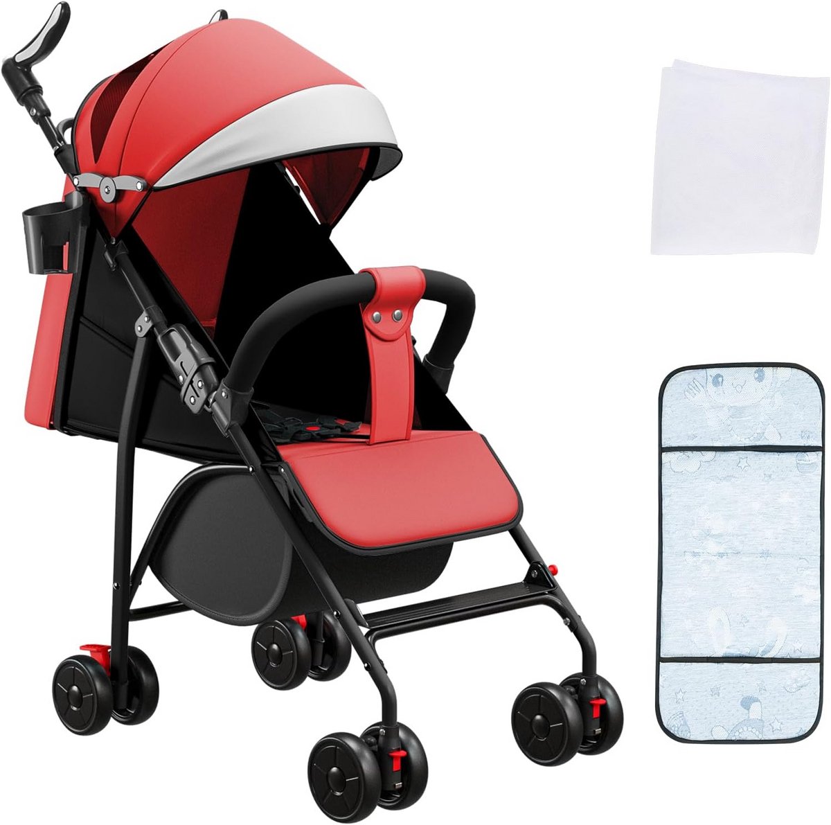 Baby Kinderwagen - Reisbuggy Lichtgewicht - Veilig Buiten - Compact Opvouwbaar - 0-4 Jaar - Rood