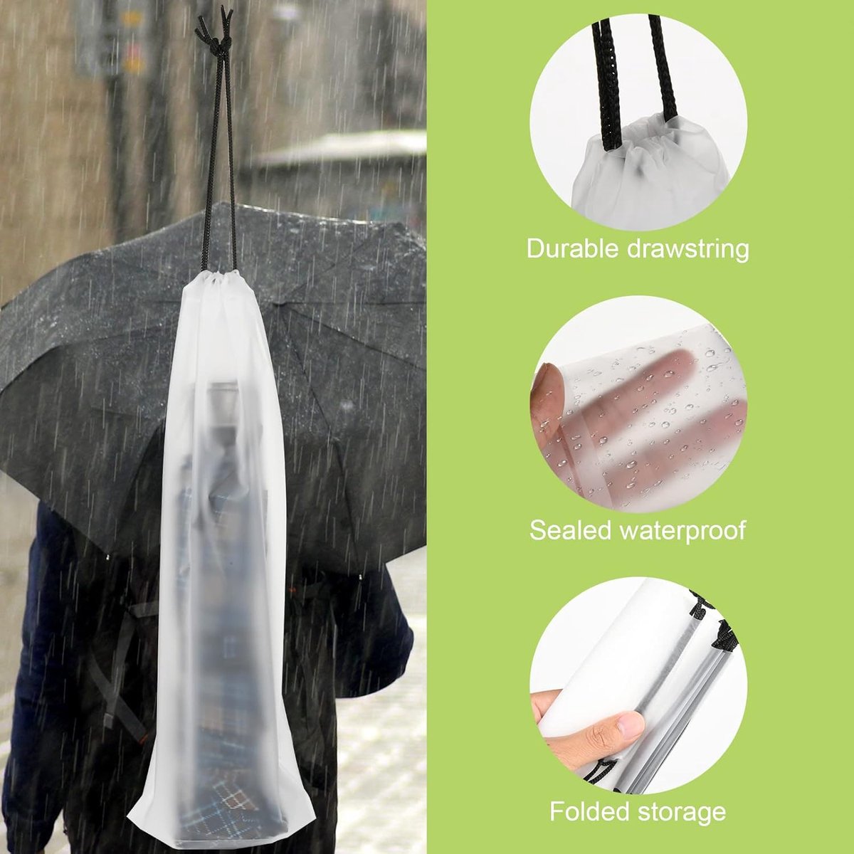 Daity 6 stuk - Hoezen voor natte paraplu's – Doorzichtige, waterdichte opberghoes voor opvouwbare paraplu's (herbruikbaar, met trekkoord, 13 x 5 inch) — cadeau in Cadeau-ideeën - foto 4