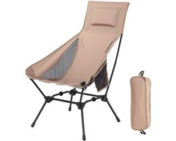 Ulisem - Campingstoel - Afneembare verstelbare poten - 2 hoogtestanden (74 en 90 cm) - Max 120 kg draagvermogen - Opvouwbaar en draagbaar - 600D Oxford - Antislip - Inclusief opbergtas en zijvak - Voor strand, reis en barbecue - Khaki(L)