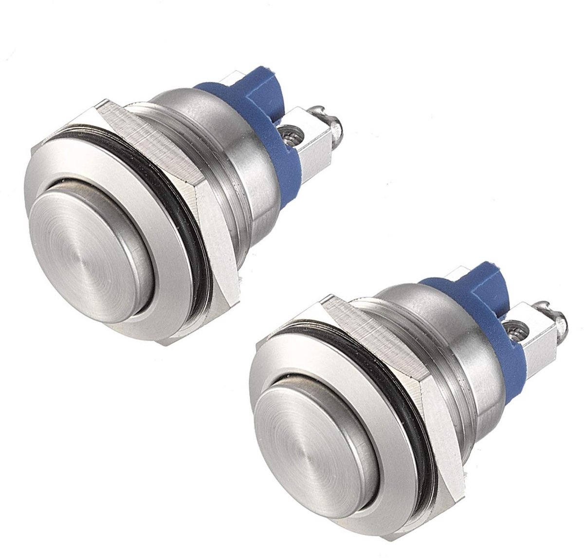 Drukknopschakelaar - Momentary schakelaar - Apparaat bedienen - Roestvrij staal waterdicht - 16 mm gat - Zilver