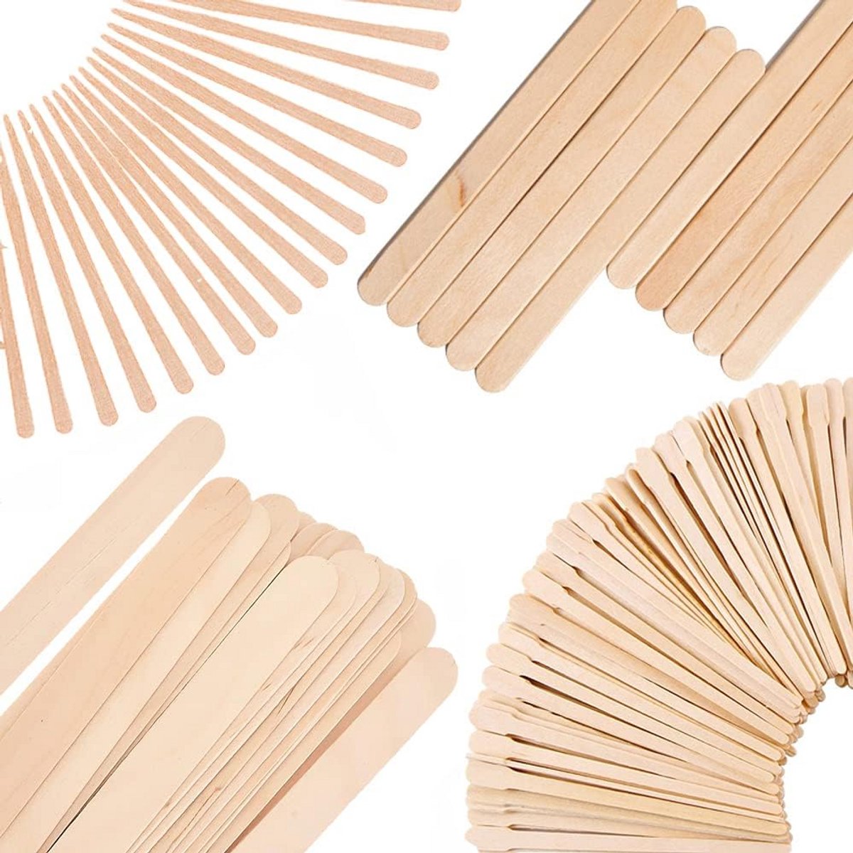 Houten Wax Spatels - Applicator Stokjes - Ontharen en Knutselen - Verschillende Maten - 450 Stuks - Natuurlijk Hout