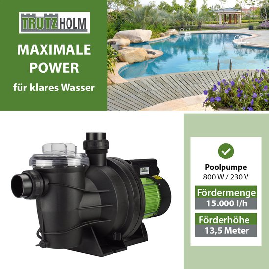 TRUTZHOLM Zwembadpomp 800W - 15.000 l/u - Opvoerhoogte 13,5m - Zelfaanzuigende Circulatiepomp Filterpomp Zwembadwater van trutzholm — afbeelding 5