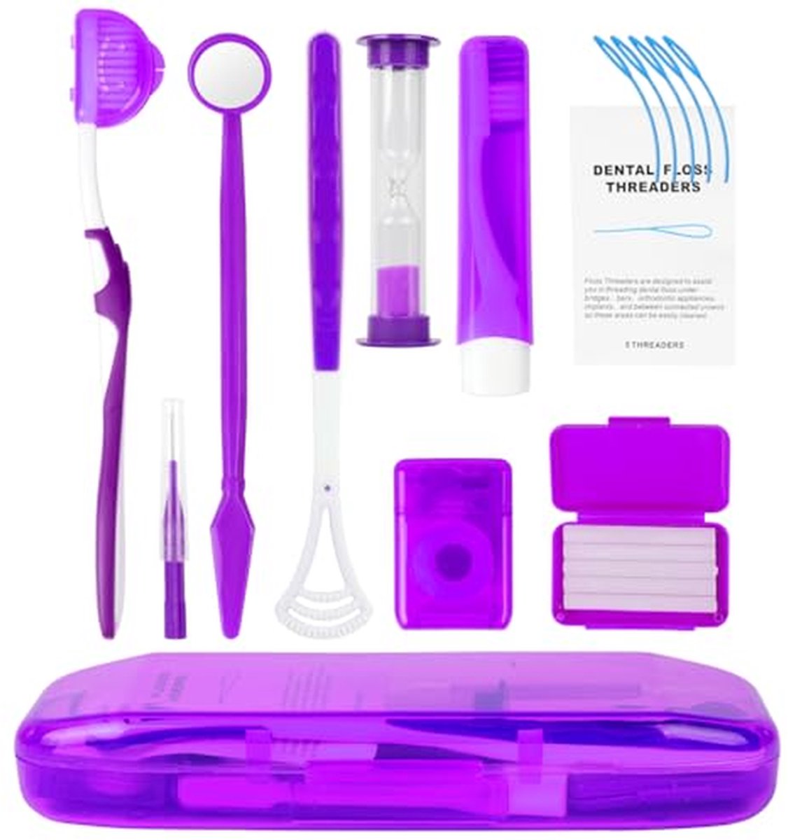 Tandverzorgingsset - Mondhygiëne Kit - Beugel Onderhoud - Complete Set - 9 Delig - Paars