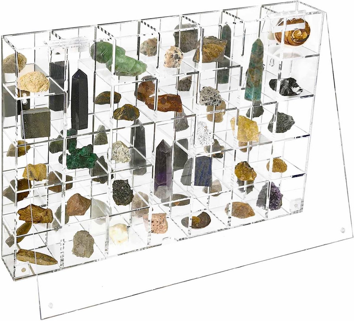 Acryl Vitrinekast - Opbergkast Organizer - Verzamelingen Tonen - 35 Vakken Inclusief Spiegel - 38.9 cm Breed - Transparant