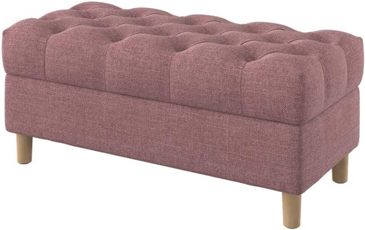 Opbergbank - Voetenbank Zitbank - Extra Zitmogelijkheid - Diepe Knopen - 100 cm Breed - Roze