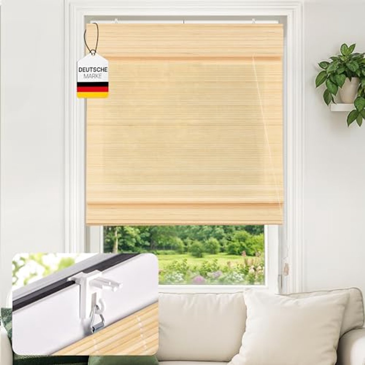 Bamboe vouwgordijn - Zonwering inkijk - Raam decoratie - Montage zonder boren - 60 x 130 cm - Naturel