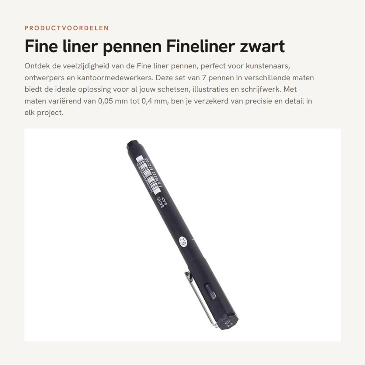 Dailygoods- Fineliner 7 Maten - Zwarte Marker 0,05/0,1/0,2/0,4/0,5/0,6/0,8 mm - Waterdichte Pigmentvoering - Kunststof - Geschikt voor Schetsen en Kantoor - Markeerstift