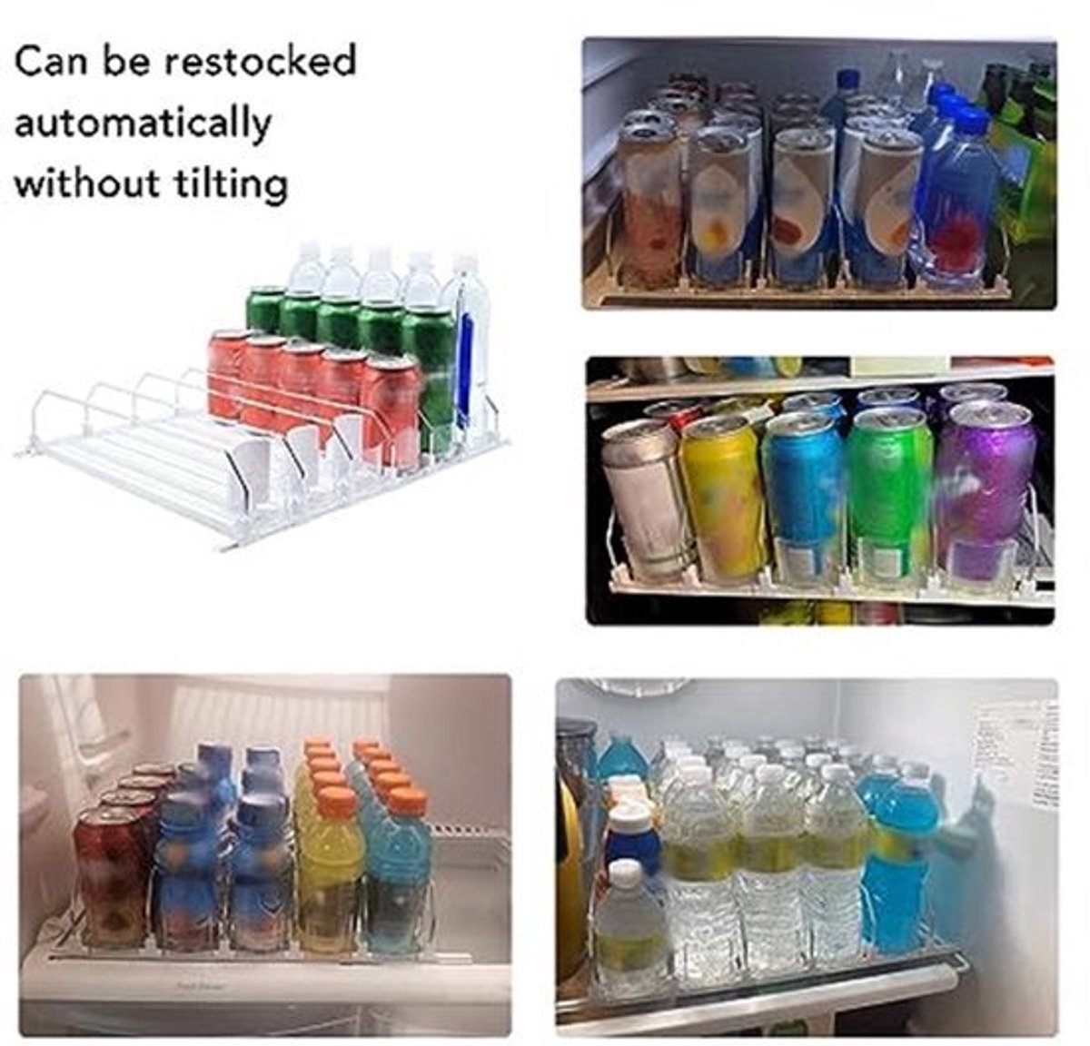 Fockety Beverage Organizer - Verstelbare Soda Can Dispenser - Voor Koelkast - 6 Rijen - 38 cm - Automatische Pusher