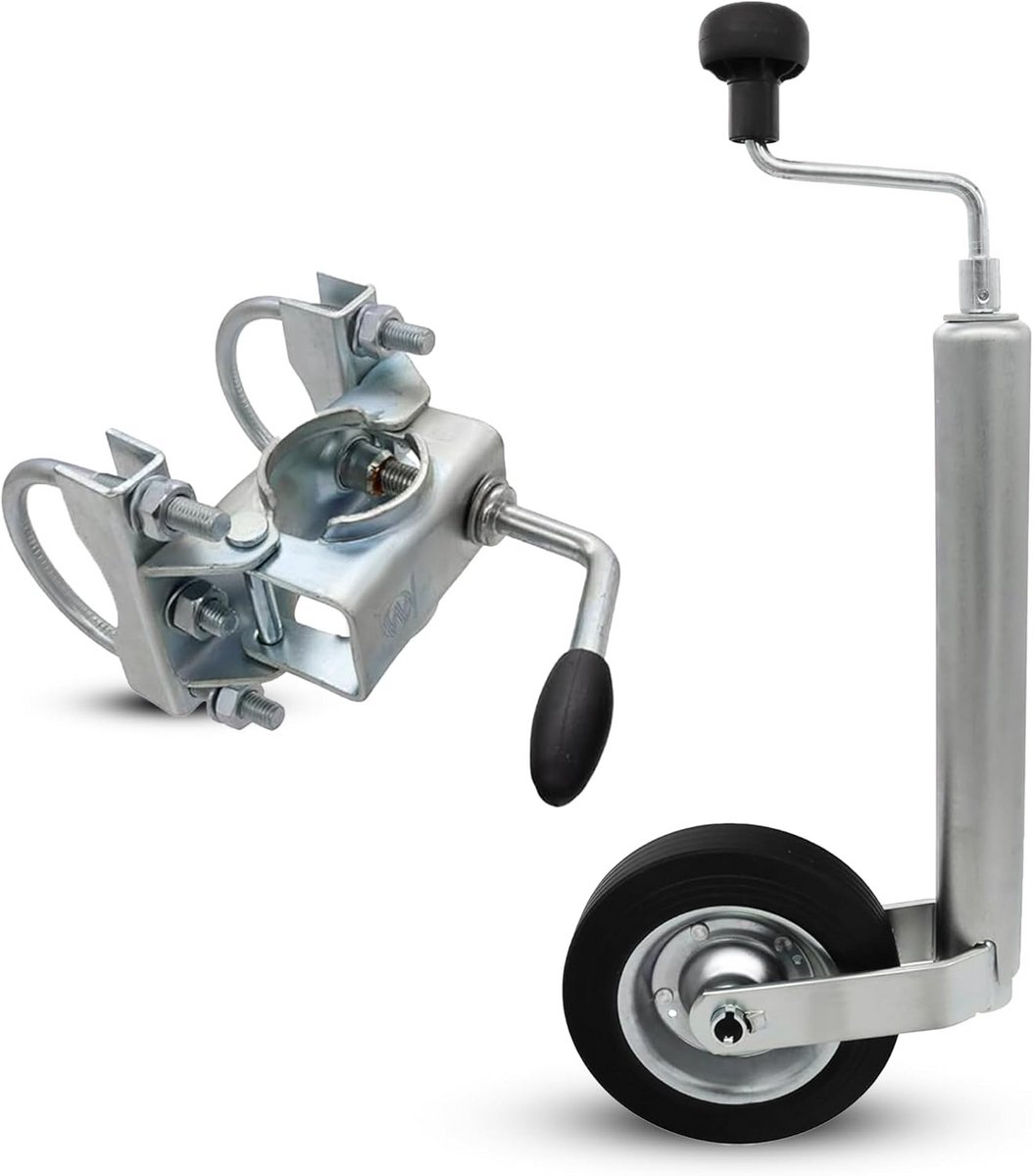 Ondersteuningswiel Klem - Aanhanger Ondersteuning - Aanhanger Stabiliseren - Robuuste Stalen Constructie - 70 mm Klem - Zilver