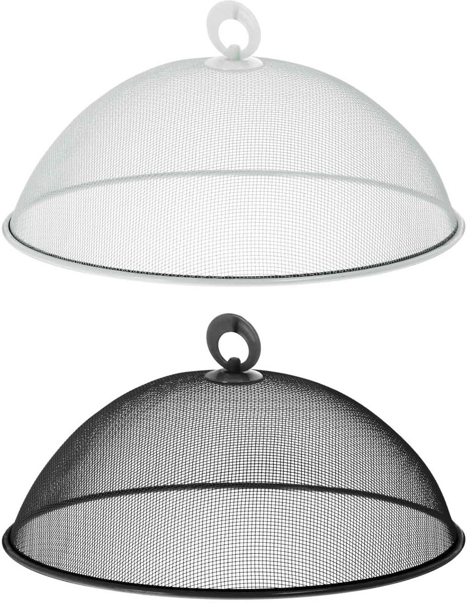 Voedsel Afdekhoes Metaal - Beschermkap Gerechten - Insecten Buiten Houden - Set van Twee - 30 cm Diameter - Zwart Wit