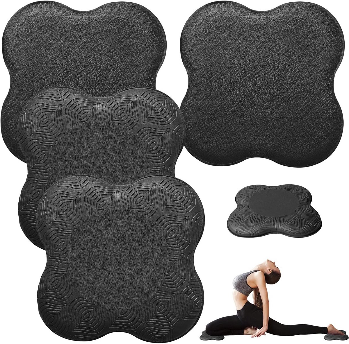 Kniekussens - Yoga kniepads - Gewrichtsbescherming - Antislip en schokabsorberend - 4 stuks 20x20cm - Zwart