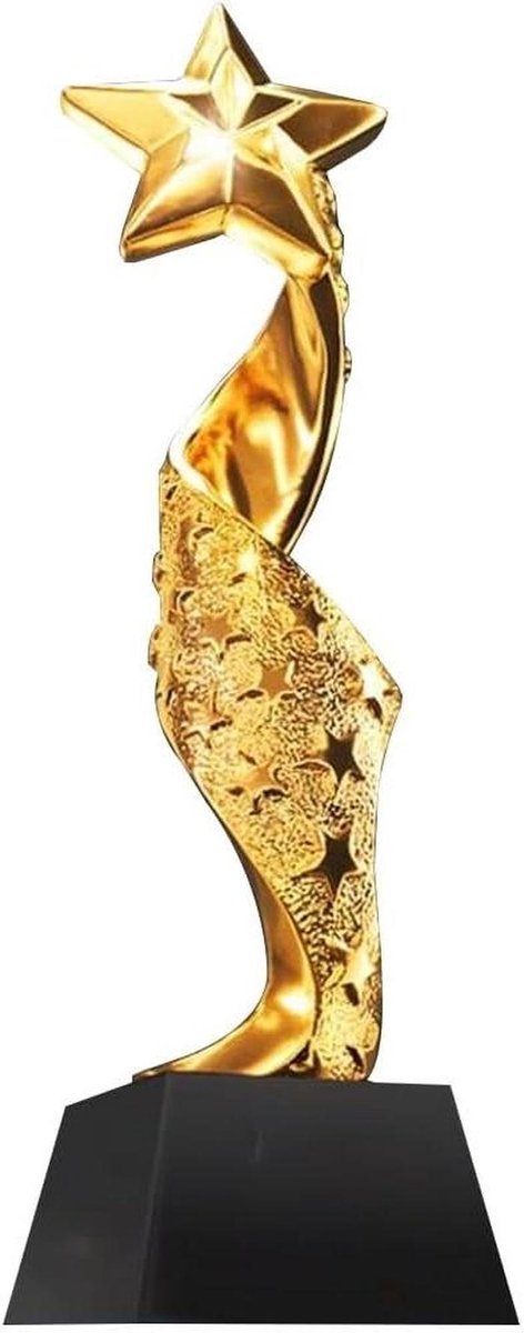 Gouden Trofee - Ster Prijs - Prestaties Vieren - Zwart Kristal - 30cm Hoog - Goud