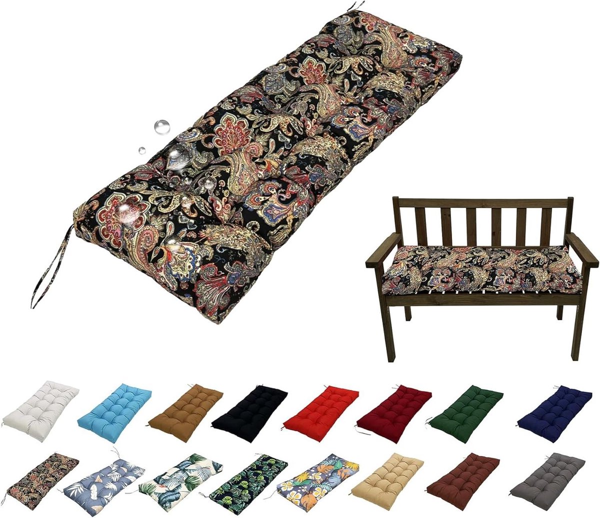 Tuinbank Kussen - Buiten Zitting - Comfortabel Zitten - Waterdicht & Antislip - 130x50cm - Zwart Blad
