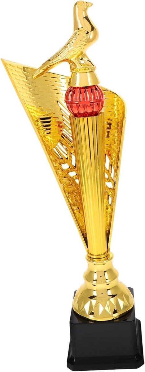 Trofee Beker Plastic - Gouden Prijs - Klaslokaal Sport - Duivenmotief Vrede - 38x12x10cm - Goud