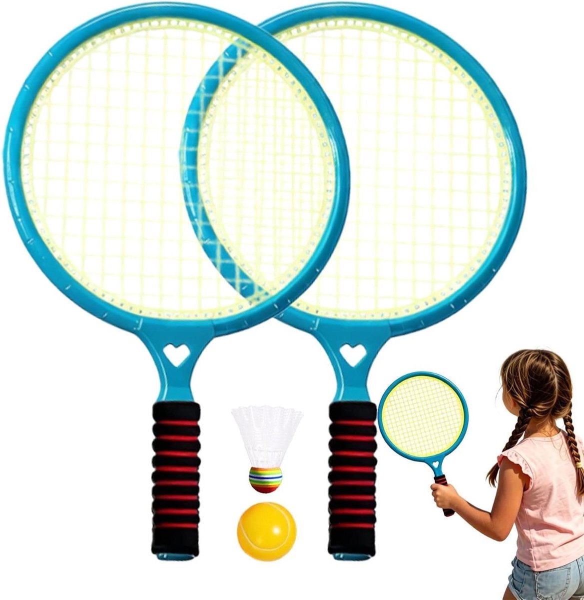 Kinder Badmintonset - Outdoor Tennisspel - Actief Spelen - Lichtgewicht Handgreep - 45x27x7 cm - Multicolor