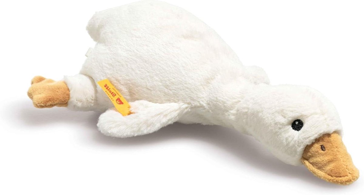 Pluche Gans Knuffel - Rammelaar Dier - Baby Speelkameraad - Zacht en Behaaglijk - 21 cm - Wit