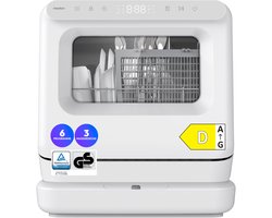MEDION Mini Vaatwasser DWT30, 3 Couvert, Tafelvaatwasser, werkt met of zonder wateraansluiting, 6 Programma’s, UV Licht, Ventilatiedroging, Touch Display, vrijstaand, MD370022