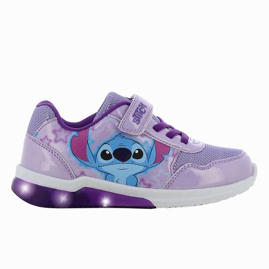 Paarse sneaker met Stitch print en lichtgevende zool.