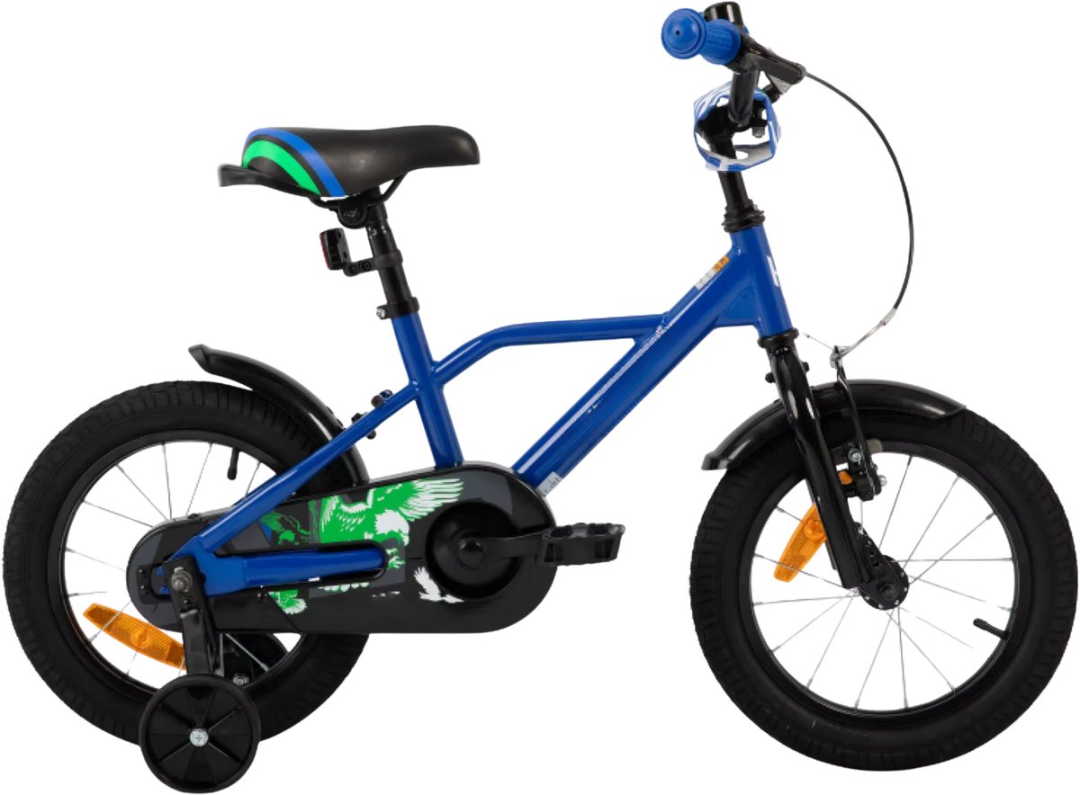 Happiq Kinderfiets – Voor jongens 3-9 jaar – Met stabilisatoren handrem en terugtraprem – 30-51 cm blauw