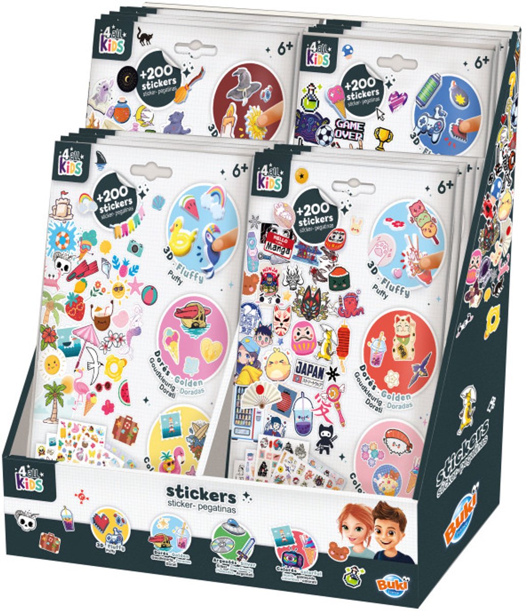 Buki stickerzakjes display - 32 stuks met meer dan 200 stickers.
