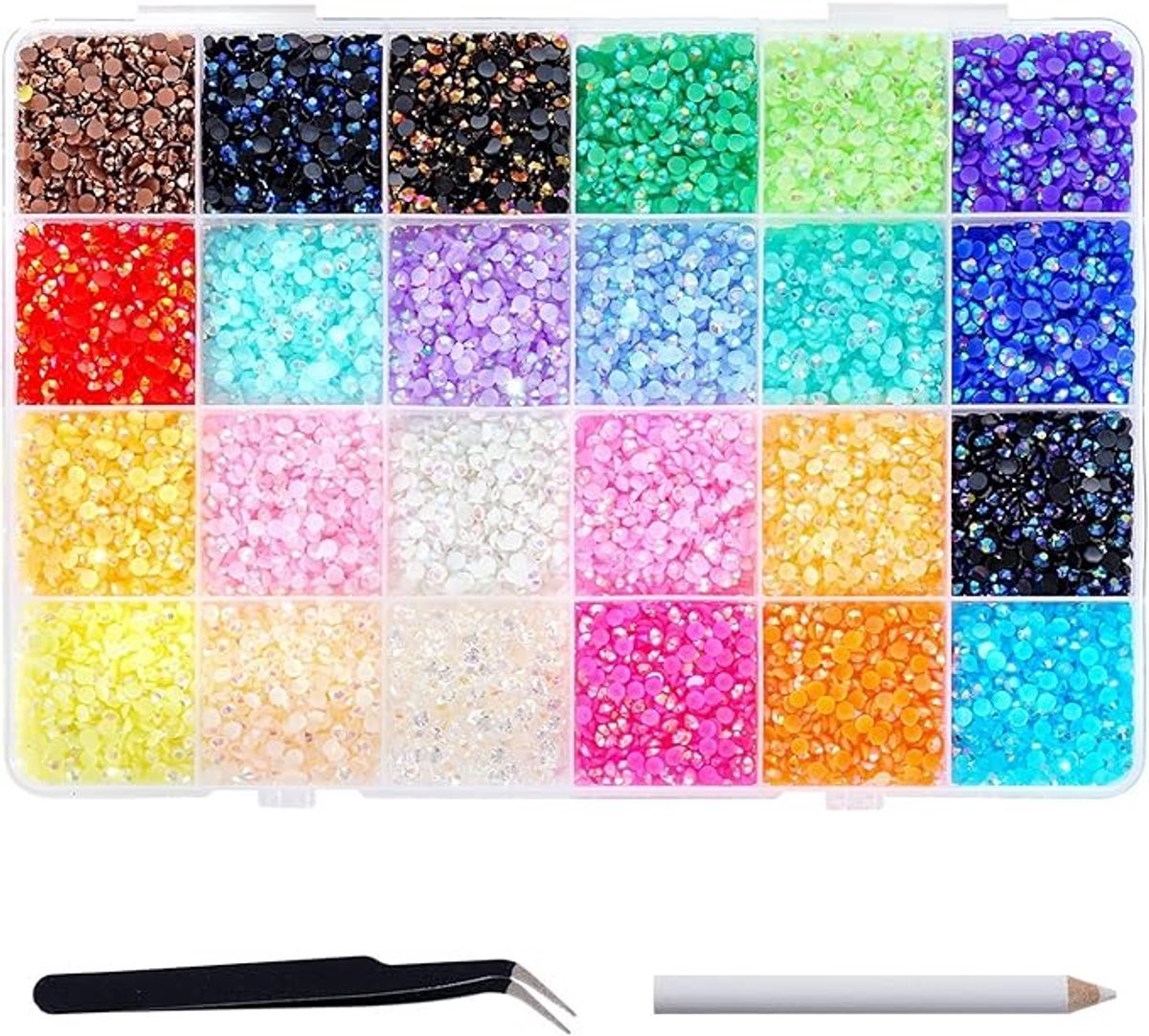 Glitterstenen set 19200 stuks - 24 kleuren - 3 mm - met pincet en pen